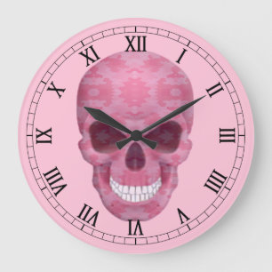 Roze Camouflage Skull Roman Numeral Clock Grote Klok