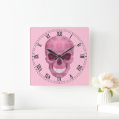 Roze Camouflage Skull Roman Numeral Clock Vierkante Klok (Huis)
