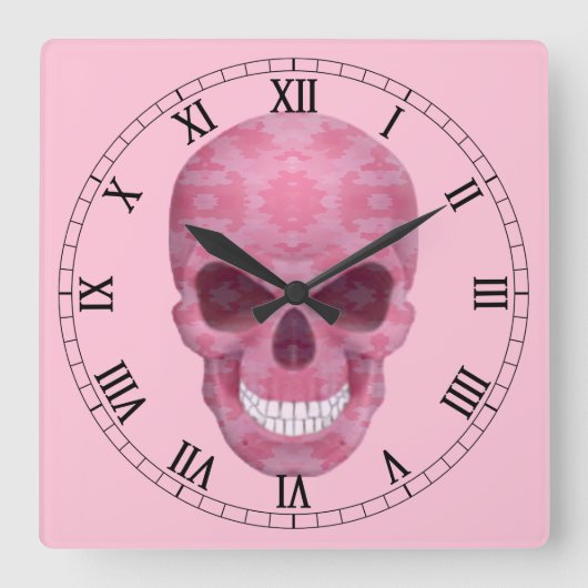 Roze Camouflage Skull Roman Numeral Clock Vierkante Klok (Voorkant)