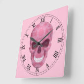 Roze Camouflage Skull Roman Numeral Clock Vierkante Klok (Hoek)