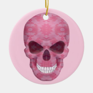 Roze Camouflage Skull Round Ornament