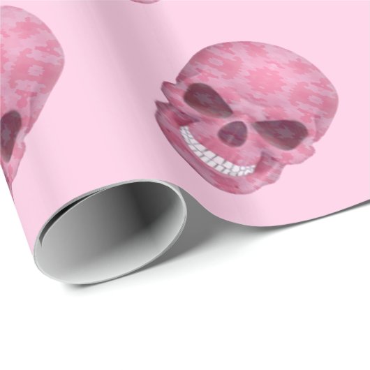 Roze Camouflage Skull Wrapping Paper Cadeaupapier (Rol Hoek)
