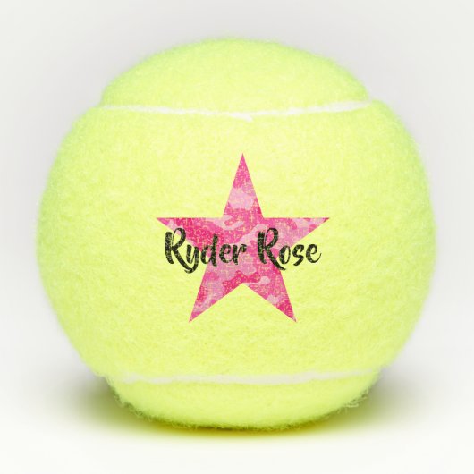 Roze Camouflage Star met naam Tennisballen (Voorkant)