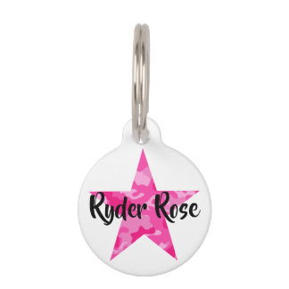 Roze Camouflage Star Pet Tag met naam Huisdierpenning