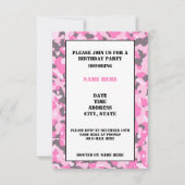 Roze Camouflaged Birthday Party Invitation Card Kaart (Voorkant)