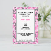 Roze Camouflaged Birthday Party Invitation Card Kaart (Staand voorkant)