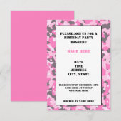 Roze Camouflaged Birthday Party Invitation Card Kaart (Voorkant / Achterkant)