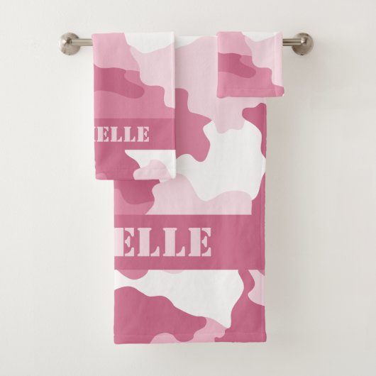 Roze camouflagemonogram bad handdoek (Insitu)