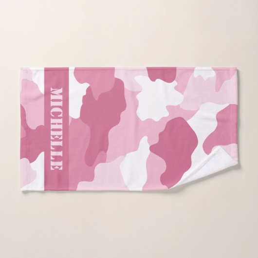 Roze camouflagemonogram bad handdoek (Handdoek)