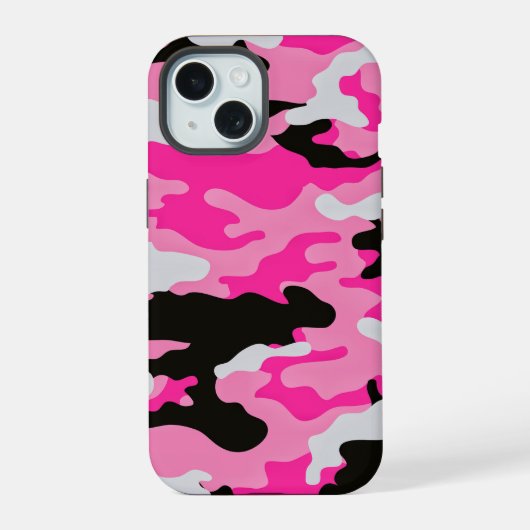 Roze Camouflagepatroon iPhone 15 Case (Achterkant)