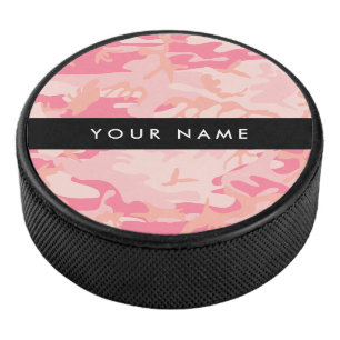 Roze Camouflagepatroon, jouw naam, Personaliseer Hockey Puck