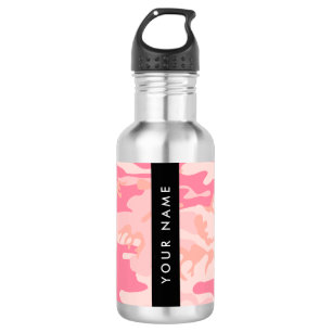 Roze Camouflagepatroon, jouw naam, Personaliseer Waterfles