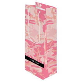 Roze Camouflagepatroon, jouw naam, Personaliseer Wijn Cadeautas