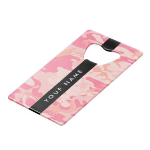 Roze camouflagepatroon, Jouw naam, personaliseren Creditkaart Flessenopener