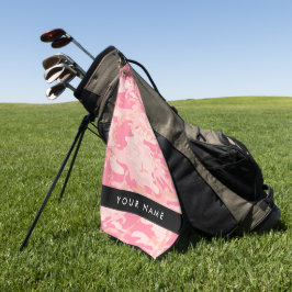 Roze camouflagepatroon, Jouw naam, personaliseren Golfhanddoek