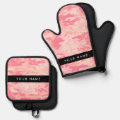Roze camouflagepatroon, Jouw naam, personaliseren Ovenwant & Pannenlap Set (Voorkant / Achterkant)