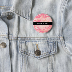 Roze camouflagepatroon, Jouw naam, personaliseren Ronde Button 5,7 Cm