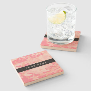 Roze camouflagepatroon, Jouw naam, personaliseren Stenen Onderzetter