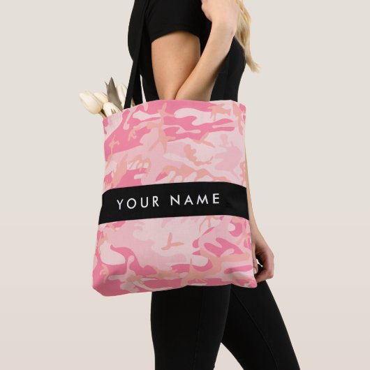 Roze camouflagepatroon, Jouw naam, personaliseren Tote Bag (Dichtbij)