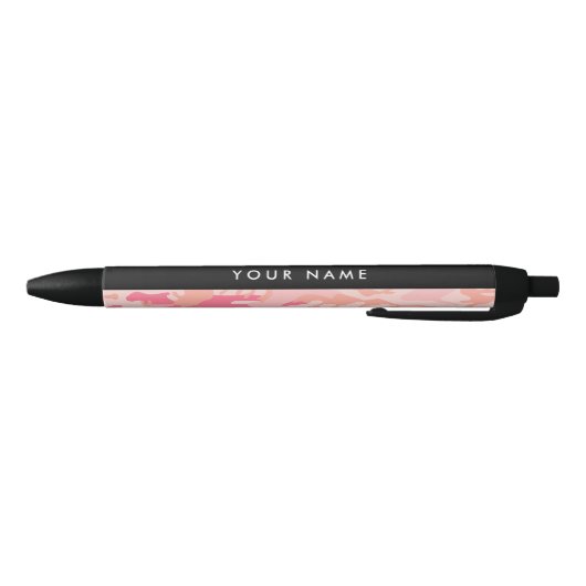 Roze camouflagepatroon, Jouw naam, personaliseren Zwarte Inkt Pen (Bodem)