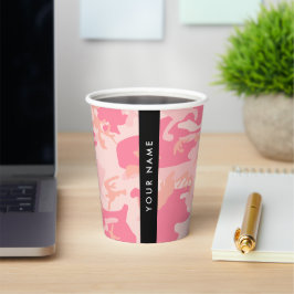 Roze Camouflagepatroon, Uw naam, Personaliseer Papieren Bekers