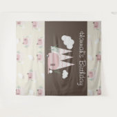 Roze Camper Camping Verjaardagsfeest Wandkleed (Voorkant (horizontaal))