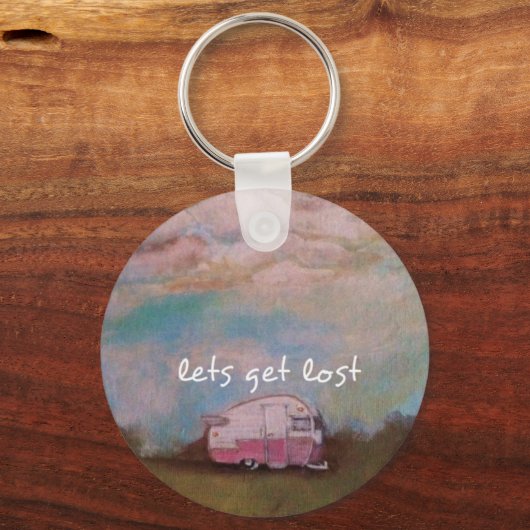 Roze Camper in het veld Sleutelhanger (Voorkant)