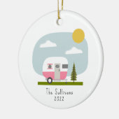 Roze Camper Woodland Keramisch Ornament (Links)