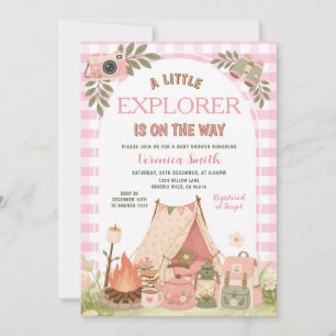 Roze Camping Meisje Avontuur Baby Shower Kaart