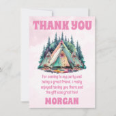 Roze Camping Slaapfeest Bedankt Kaart (Voorkant)
