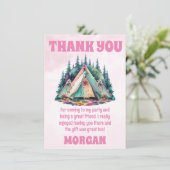 Roze Camping Sleepover Party Dank je Kaart (Staand voorkant)