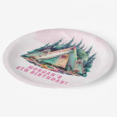 Roze Camping Sleepover Verjaardagsfeest Papieren Bordje (Gekanteld)