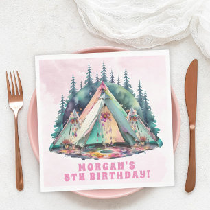Roze Camping Sleepover Verjaardagsfeest Servet