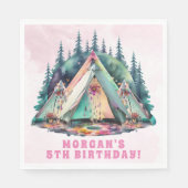 Roze Camping Sleepover Verjaardagsfeest Servet (Voorkant)