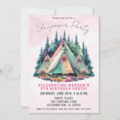 Roze Camping Sleepover Verjaardagsfeestuitnodiging Kaart (Voorkant)