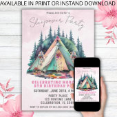 Roze Camping Sleepover Verjaardagsfeestuitnodiging Kaart