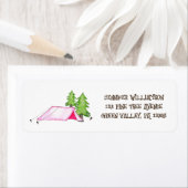 Roze Camping Tent en Pine Trees Retouradres Etiket (Insitu)