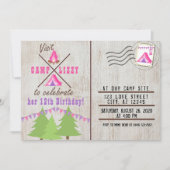 Roze Camping Wood Flannel Post Kaart Birthday (Voorkant)