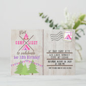 Roze Camping Wood Flannel Post Kaart Birthday (Staand voorkant)