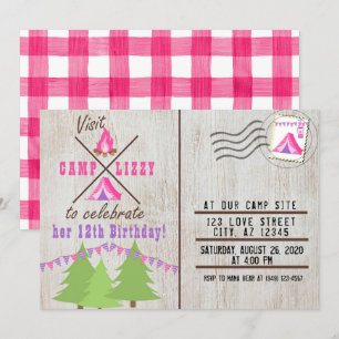 Roze Camping Wood Flannel Post Kaart Birthday