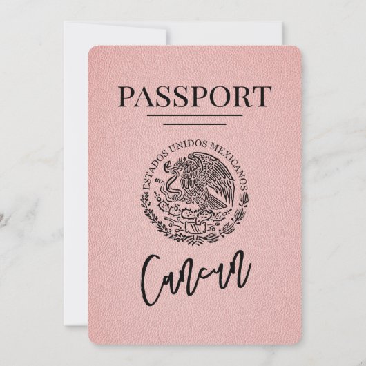 Roze Cancun Passport bruiloft Kaart (Achterkant)