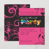 ROZE CANDY Bat Mitzvah uitnodigingsfeest kaart (Voorkant / Achterkant)
