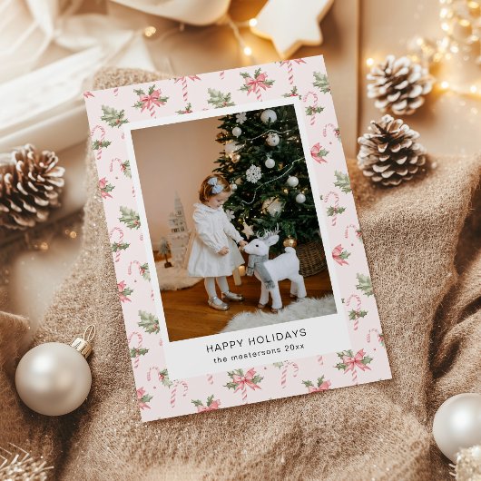 Roze Candy Cane Behang Foto Kerstkaart