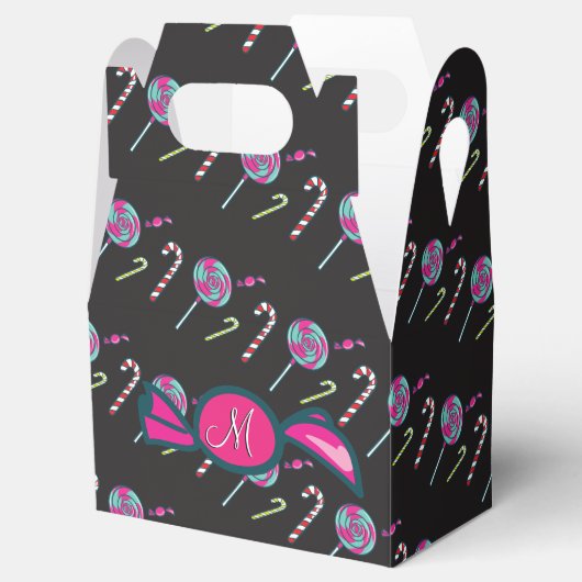 Roze Candy Cane Bonbons Monogram Bedankdoosjes (Geopend)