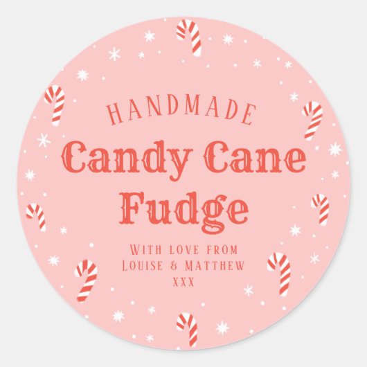Roze Candy Cane Homemade kerstcadeaulabel Ronde Sticker (Voorkant)