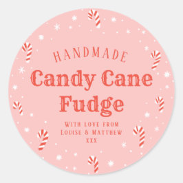 Roze Candy Cane Homemade kerstcadeaulabel Ronde Sticker