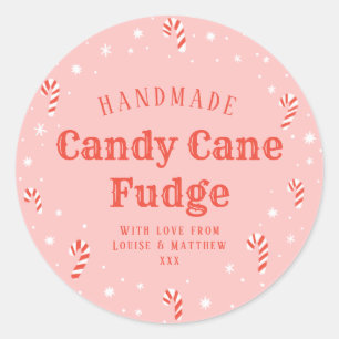 Roze Candy Cane Homemade kerstcadeaulabel Ronde Sticker