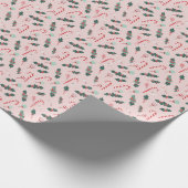 Roze Candy Cane & Hulst Kerst Inpakpapier (Hoek)
