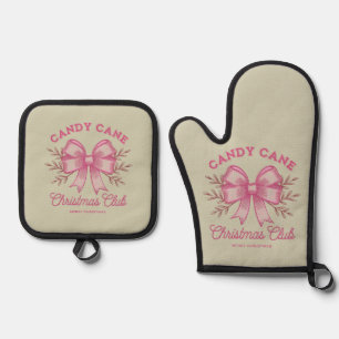 Roze Candy Cane Kerstclub Xmas Seizoen Ovenwant & Pannenlap Set