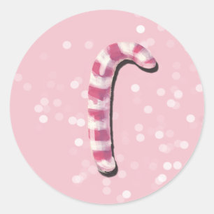 Roze Candy Cane Kerststickers Ronde Sticker